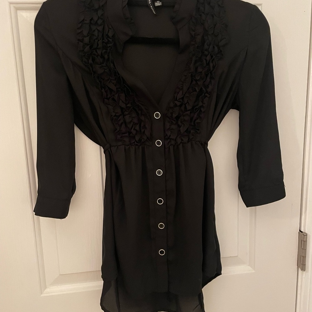 Elegant Black Ruffled Women's Top